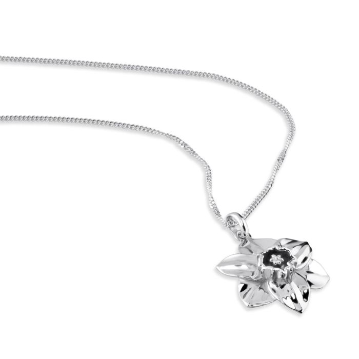 Sterling Silver DECEMBER NARCISSUS Necklace with Curb chain