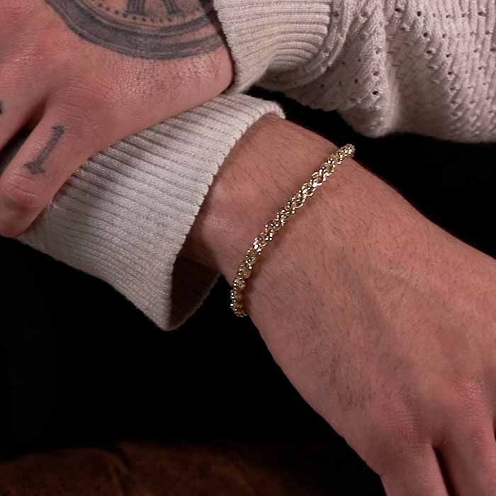 9ct Gold Plated Sterling Silver 4.7mm Diamond Cut Rope Bracelet