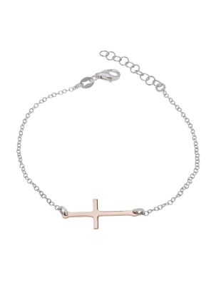 Rose Gold Plated Cross on Sterling Silver Extendable Bracelet 7 7.5 8 Inch