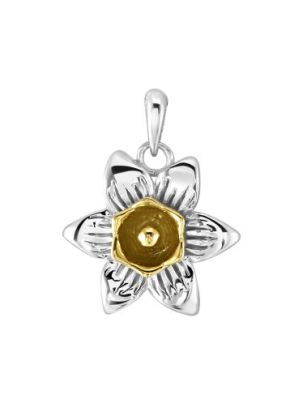 Sterling Silver Daffodil March Flower Pendant with 9ct Gold plate