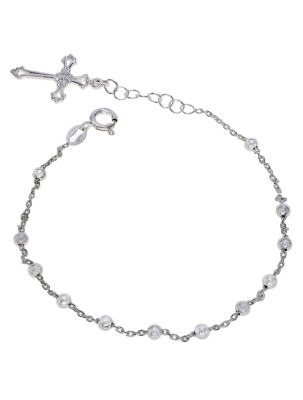 Sterling Silver Rosary Cross Beaded Trace Bracelet Extendable 7 7.5 Inch