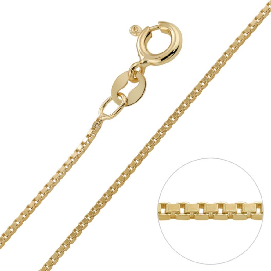 9ct Yellow Gold Plated On Sterling Silver Box Chain Necklace Width