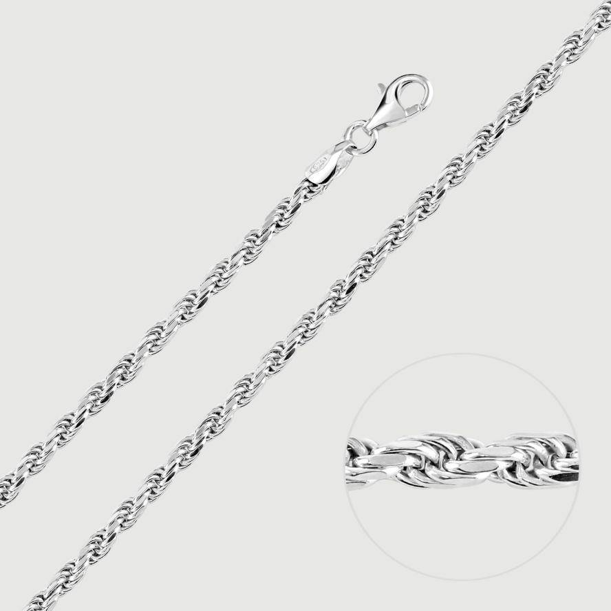 Sterling Silver 2.8mm Wide Diamond Cut Rope Chain Necklace