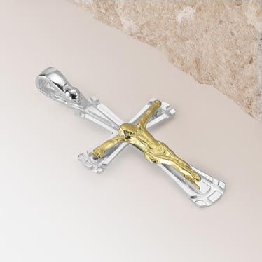 Gold Plated on Sterling Silver Byzantine Crucifix Cross Pendant