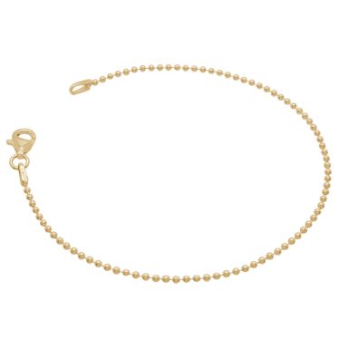 Yellow Gold Plated Sterling Silver 1.5mm Ball Bead Link Bracelet with Chain