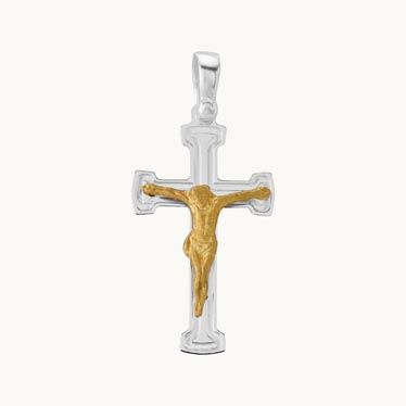 Gold Plated on Sterling Silver Crucifix Cross Pendant