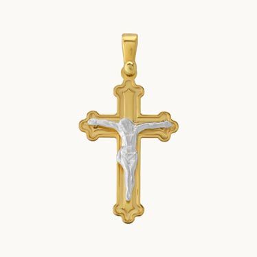 Gold Plated on Sterling Silver Budded Crucifix Cross Pendant