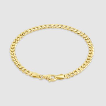 9ct Gold Plated Sterling Silver 4.3mm Diamond Cut Curb Bracelet with Chain