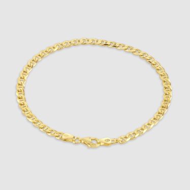 9ct Yellow Gold Plated Sterling Silver 3.7mm Diamond Cut Marina Bracelet with Chain
