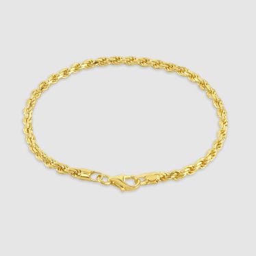 9ct Yellow Gold Plated Sterling Silver 3.3mm Diamond Cut Rope Bracelet with Chain