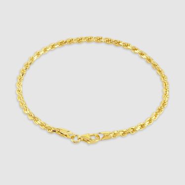 9ct Yellow Gold Plated Sterling Silver 2.8mm Diamond Cut Rope Bracelet with Chain