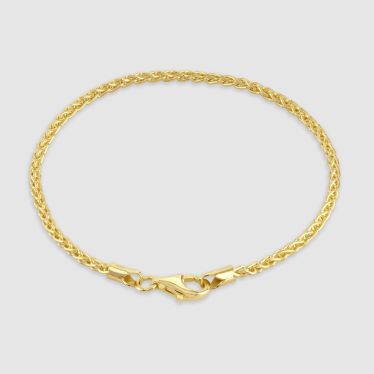 9ct Yellow Gold Plated Sterling Silver 2.5mm Spiga Wheat Bracelet with Chain