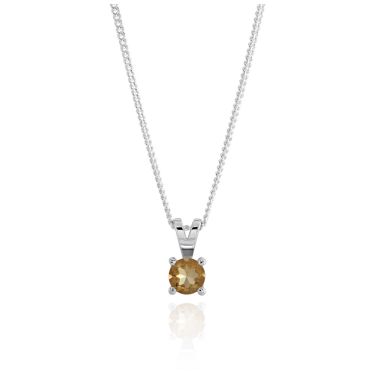 Sterling Silver November Citrine Birthstone Necklace with Curb Chain