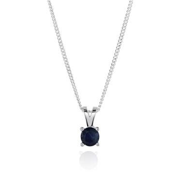 Sterling Silver September Sapphire Birthstone Necklace with Curb Chain