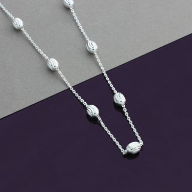Sterling Silver Oval Beaded Diamond Cut Trace Chain Necklace