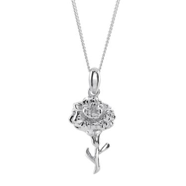 Sterling Silver JANUARY CARNATION Necklace with Curb chain