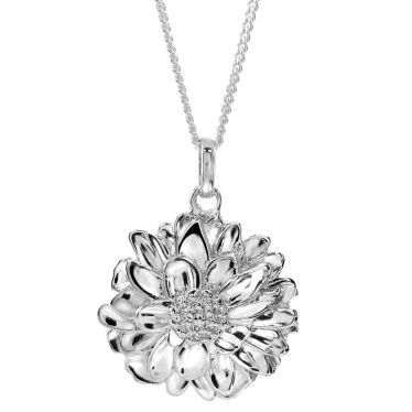 Sterling Silver NOVEMBER CHRYSANTHEMUM Necklace with Curb chain