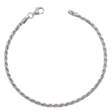 Sterling Silver 2.3mm diamond cut Rope link bracelet with lobster clasp - Click to magnify