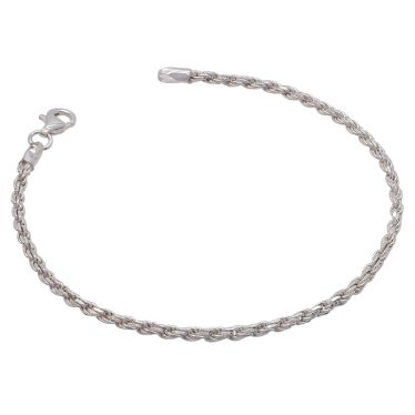Sterling Silver 2.3mm Diamond Cut Rope Link Bracelet with Chain