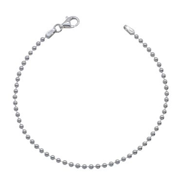 Sterling Silver 2mm Ball Bead Link Bracelet with Chain