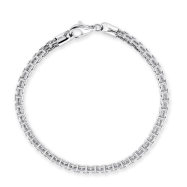 Sterling Silver 4mm Double Box Bracelet with Chain Diamond Cut