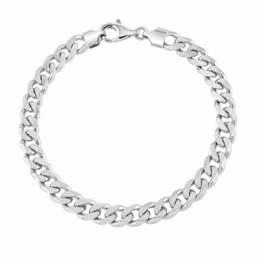 Sterling Silver 7.3mm Diamond Cut Curb Link Bracelet with Chain