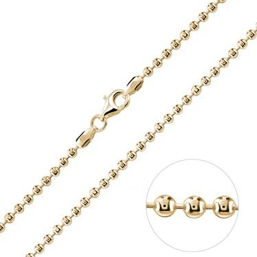 Yellow Gold Plated Sterling Silver 3mm Ball Bead Chain Necklace