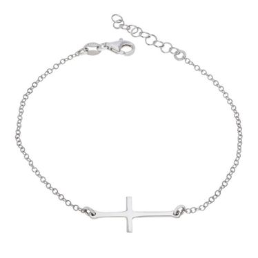 Sterling Silver Cross Charm on Extendable Trace Link Bracelet 7 7.5 8 Inch