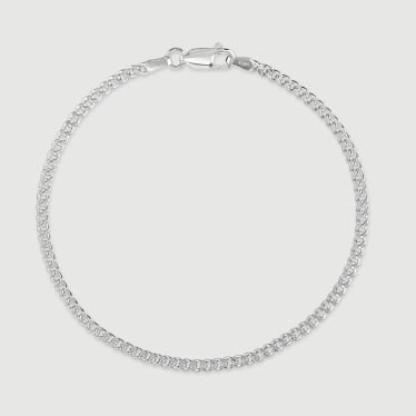 Sterling Silver 2.4mm Diamond Cut Curb Link Bracelet with Chain