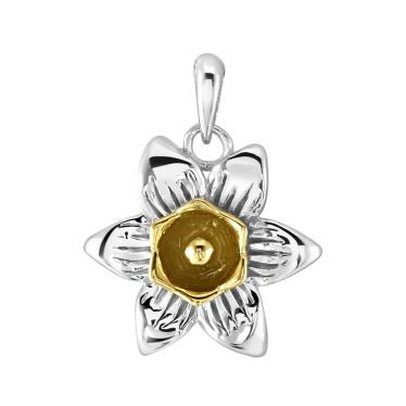 Sterling Silver Daffodil March Flower Pendant with 9ct Gold plate