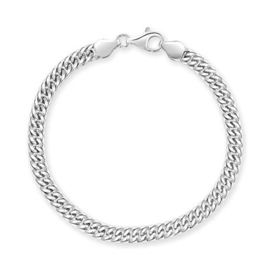 Sterling Silver 5.7mm Double Curb Bracelet with Chain Diamond Cut