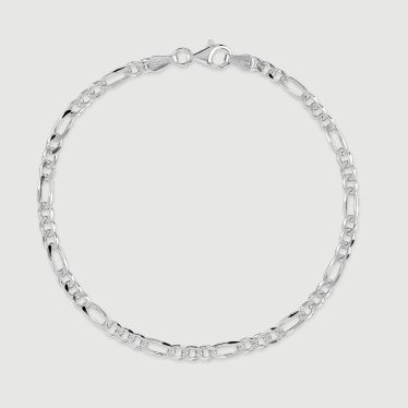Sterling Silver 3mm Diamond Cut Figaro Link Bracelet with Chain