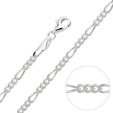 Sterling Silver 2.1mm Diamond Cut Figaro Chain