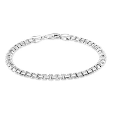 Sterling Silver 4.6mm Greek Box Pave Bracelet with Chain