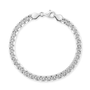 Sterling Silver 5.4mm Greek Box Pave Bracelet with Chain