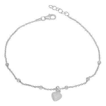 Sterling Silver Puffy Heart on Extendable Beaded Trace Bracelet
