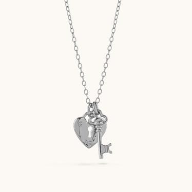 Sterling Silver Heart Padlock and Key Necklace