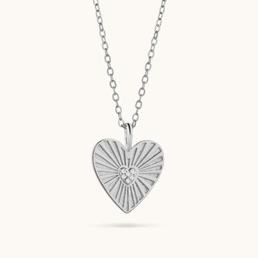 Sterling Silver Cubic Zirconia Heart Sunray Necklace