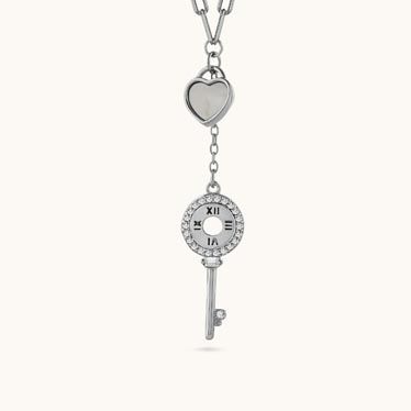 Sterling Silver Love Heart and Key Necklace