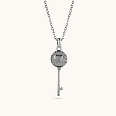 Sterling Silver Love Heart Key Necklace