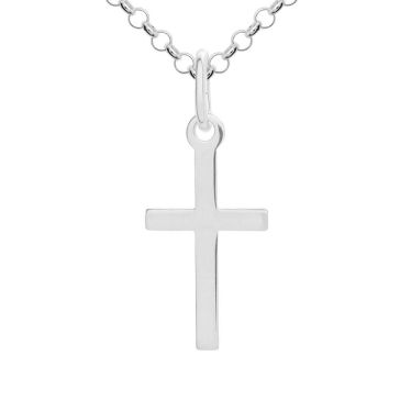 Sterling Silver plain polished medium cross necklace Belcher chain pendant