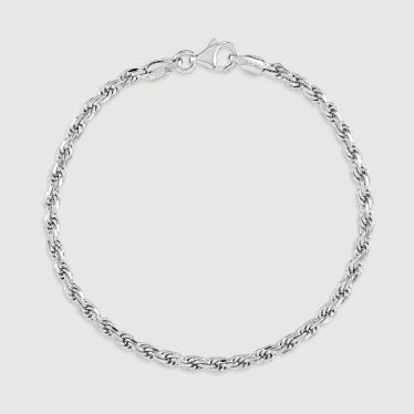 Sterling Silver 3.3mm Diamond Cut Rope Bracelet with Chain