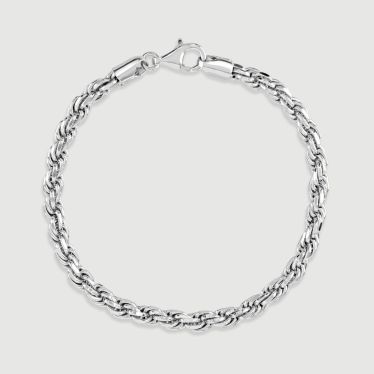 Sterling Silver 4.7mm Diamond Cut Rope Link Bracelet with Chain