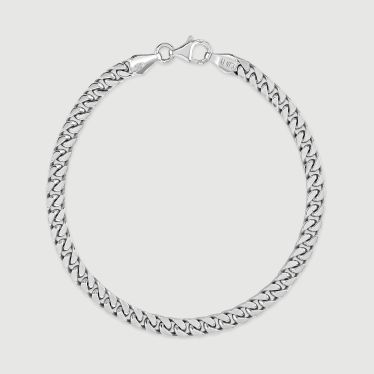 Sterling Silver 4.2mm Diamond Cut Square Curb Bracelet with Chain