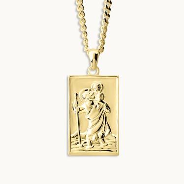 Gold Plated Sterling Silver Large Rectangle St Christopher Necklace