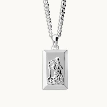 Sterling Silver Medium Rectangle St Christopher Necklace