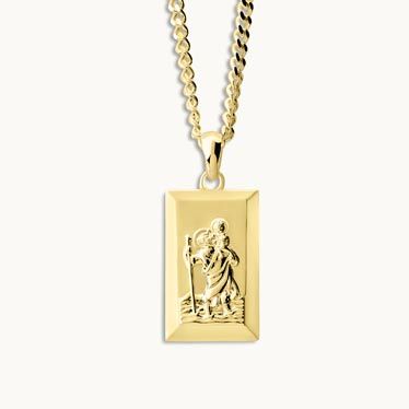 Gold Plated Sterling Silver Medium Rectangle St Christopher Necklace