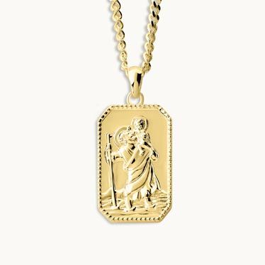 Gold Plated Sterling Silver Large Rectangle St Christopher Necklace