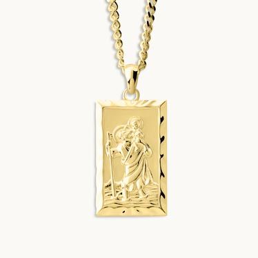 Gold Plated Sterling Silver Large Rectangle St Christopher Necklace