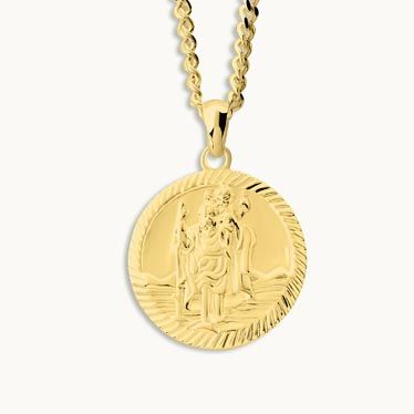 Gold Plated Sterling Silver 20mm Round St Christopher Necklace